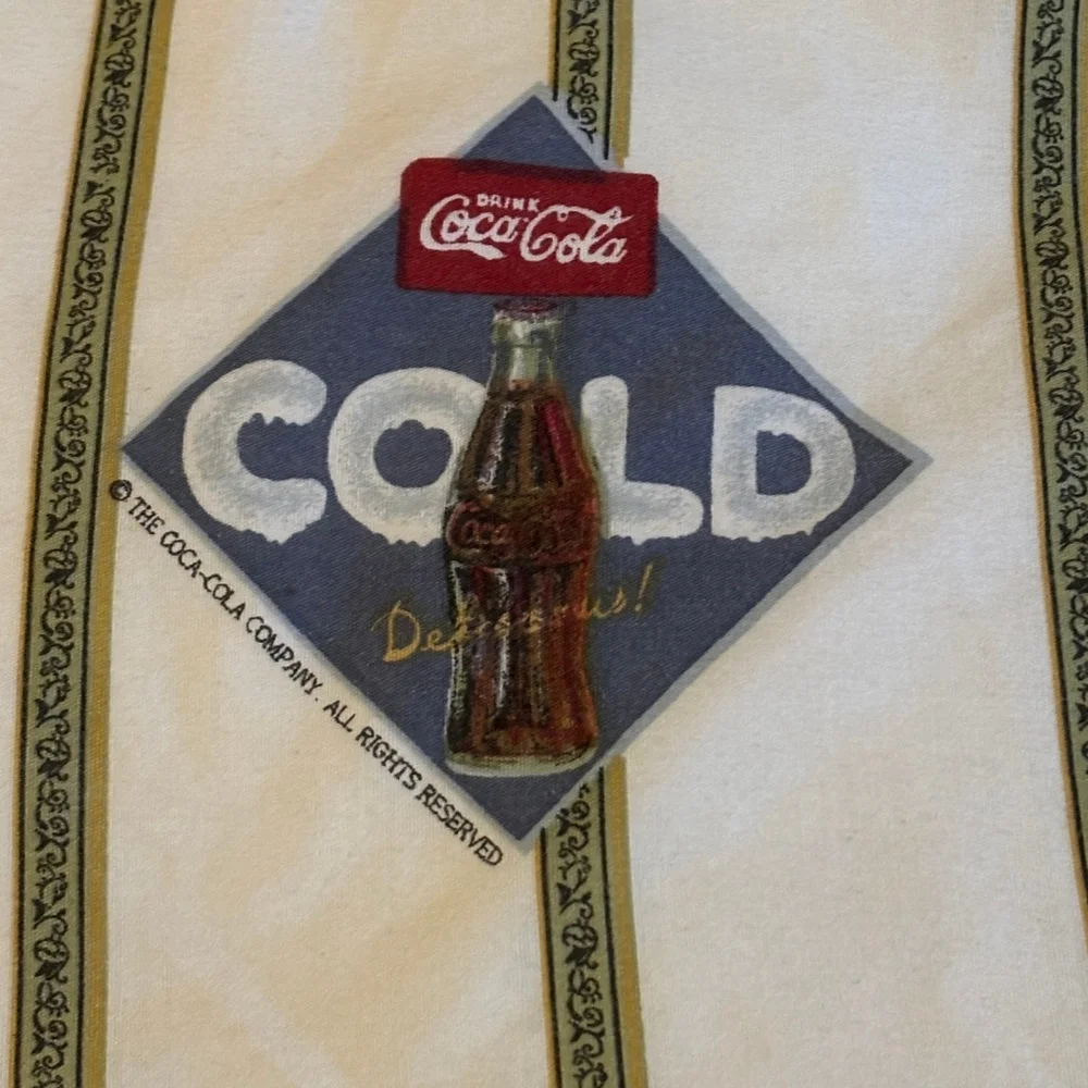 Vintage Coca-Cola Twin Fitted Sheet White Red Striped Bedding Pop Coke